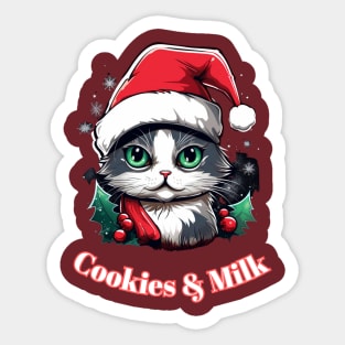 Cookies & Milk - Christmas Cat - Winter Holiday Sticker